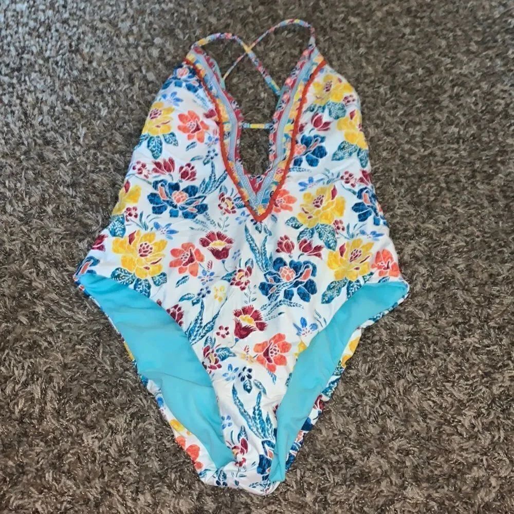 Lucky brand patterned one-piece floral swimsuit, size S.